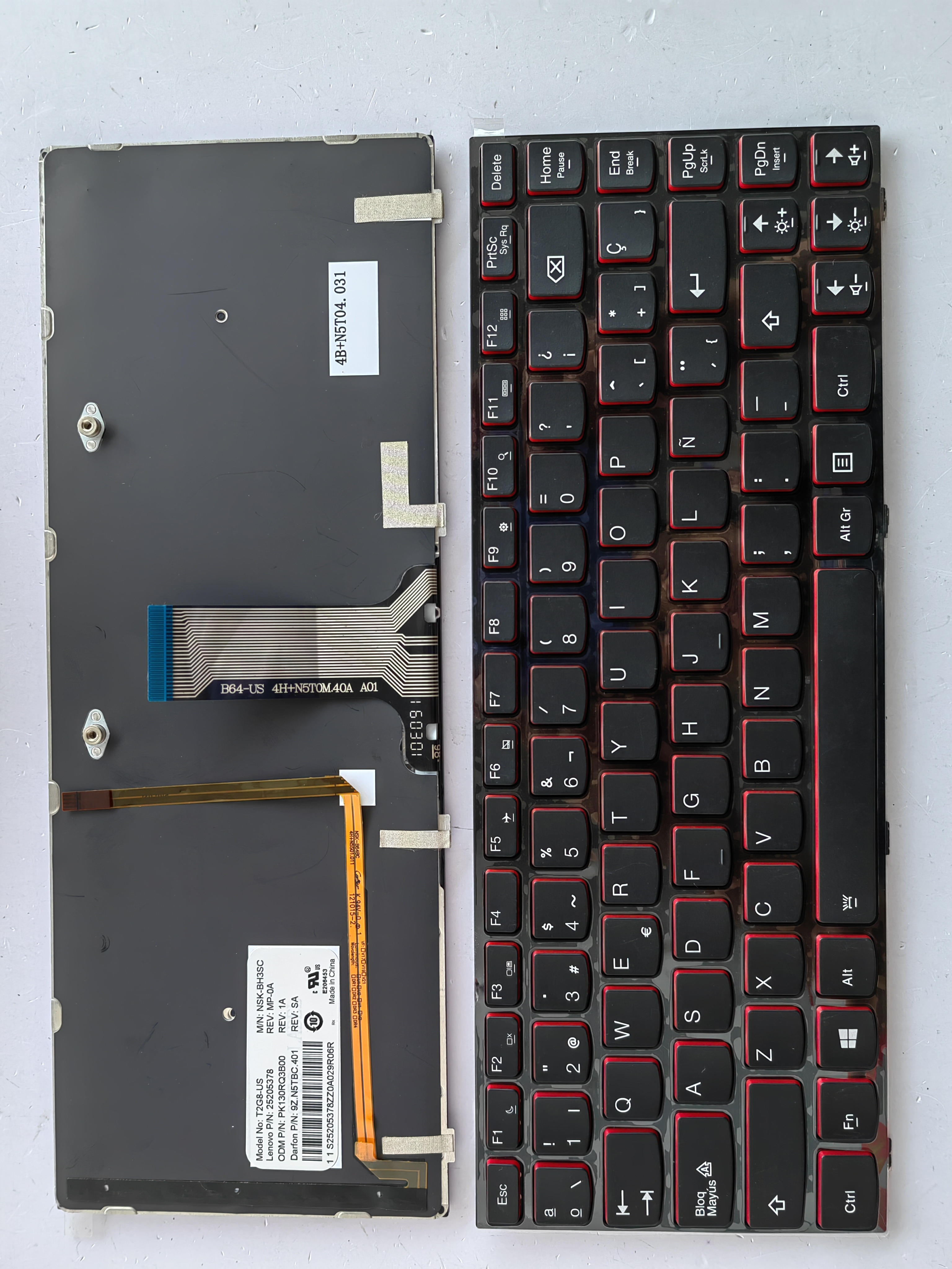 Picture of New Replacement Laptop Keyboard For LENOVO Y400/Y410 small carriage return BLACK FRAME BLACK Backlit,Red Side SP Layout